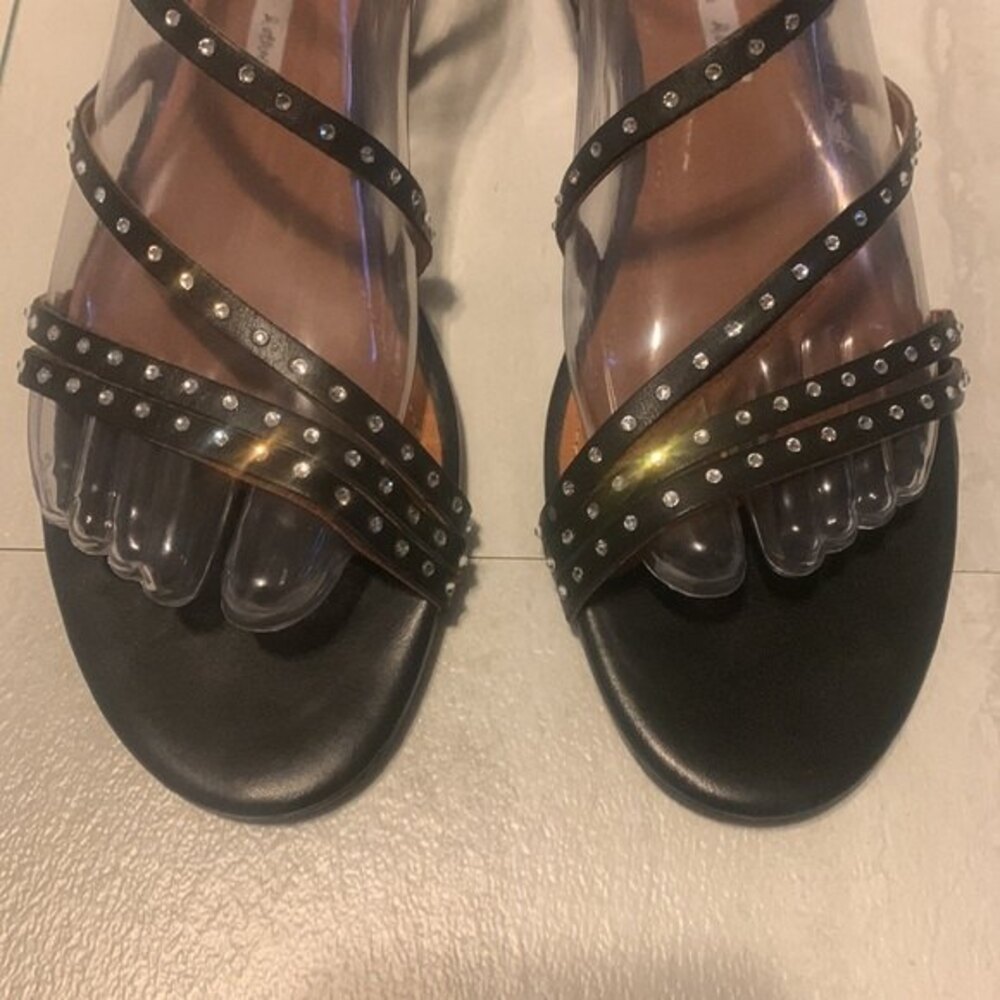 & Other Stories Strappy Flat Sandals US 9.5 Leather Black Studded Rhinestone - Picture 11 of 16